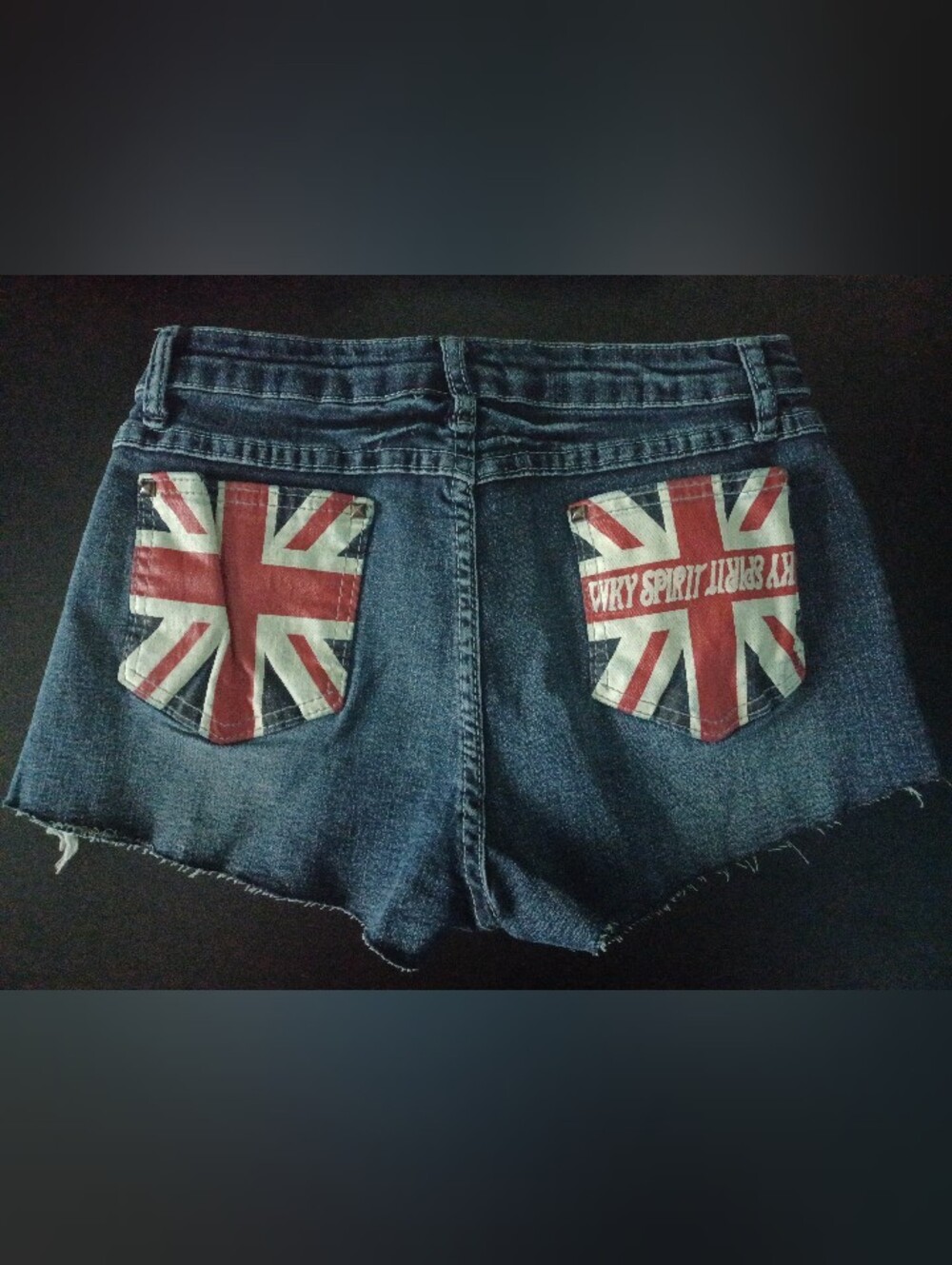 Women's Black Denim Shorts with Red & White British Back Pockets